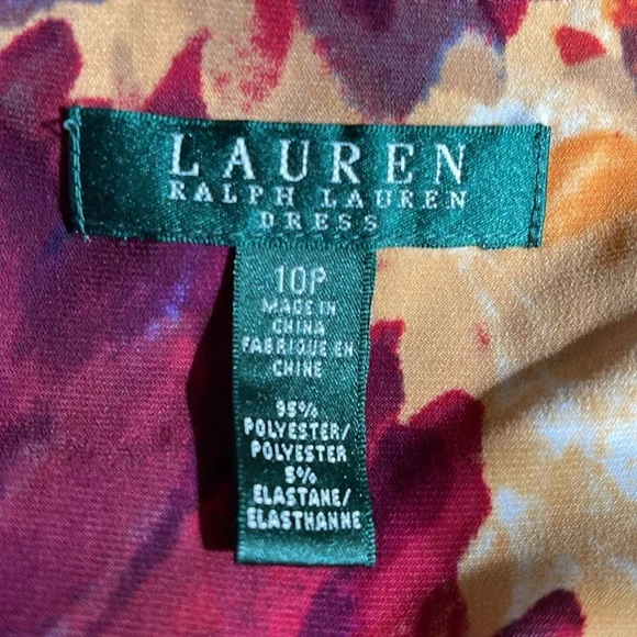 Ralph Lauren Colorful print  faux wrap ruched side dress, 10 petite - Picture 6 of 6